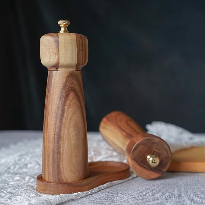 Salt and Pepper Mill Set with Tray, Adjustable Ceramic Grinder Salt Mill - Image 7