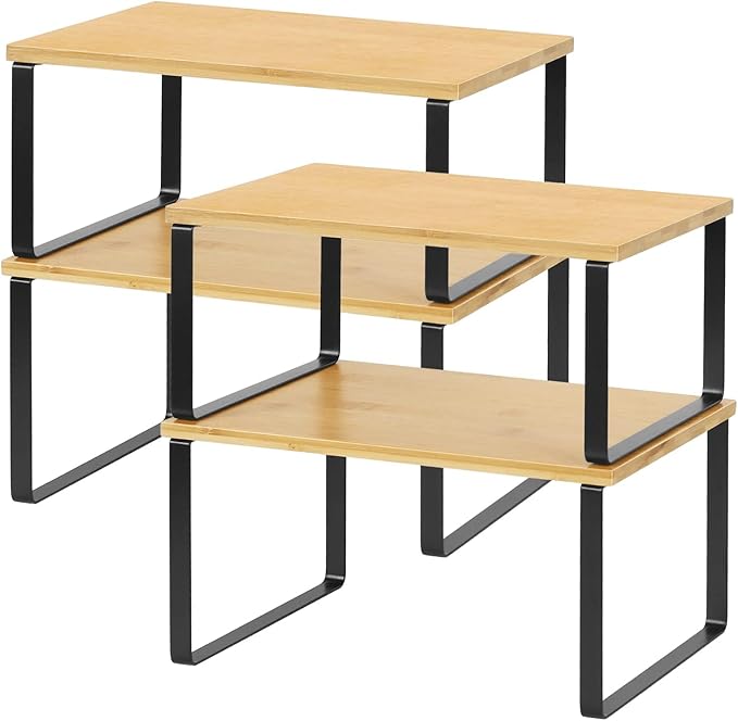 NEX Cabinet Organizer Shelf Set of 4, Stackable Kitchen Counter Shelves by NEX