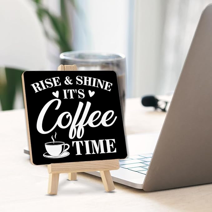 Coffee Bar Decor, Rise and Shine It's Coffee Time Wood Sign - Image 3
