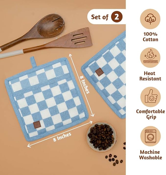 Folkulture Pot Holders for Kitchen | Pack of 2 Ribbed Soft Silicone Hot Pads - Image 3