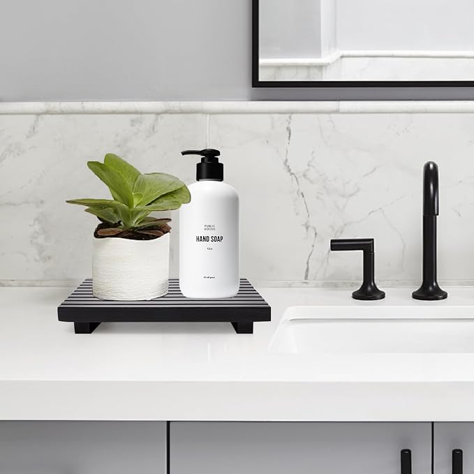 Renawe Black Bathroom Counter Organizer Wooden Display Pedesta Stand Kitchen - Image 3