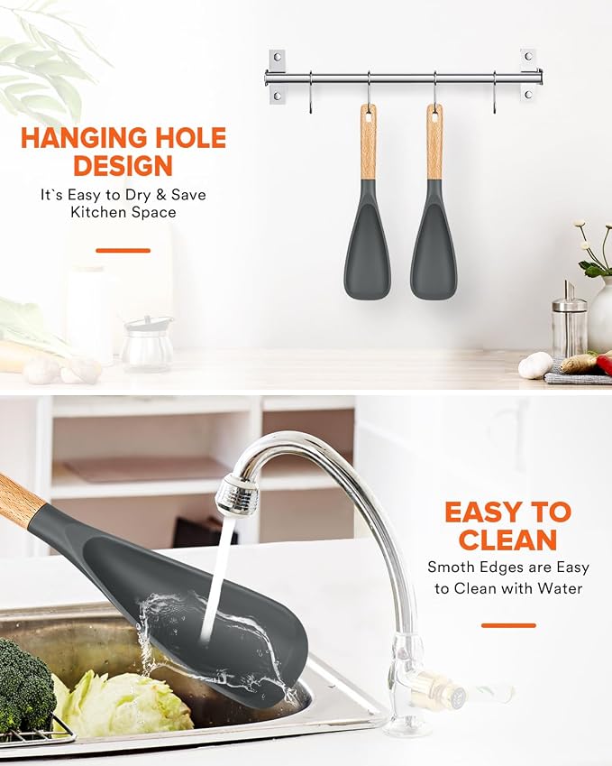 Cooking Spoon for Nonstick Cookwares, Wood Handle Spoon for Mixing, and Scrape - Image 7