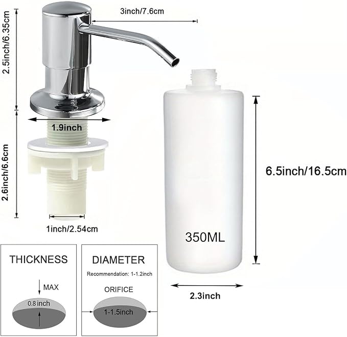 Soap Dispenser for Kitchen Sink, Stainless Steel Built in Soap Dispenser - Image 3