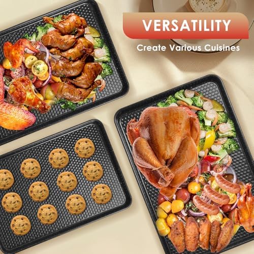 Baking Sheet Pan Set of 3, Nonstick Carbon Steel Cookie Sheets with