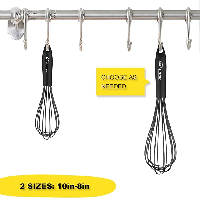 NileHome Silicone Whisk Set 8" 10" Kitchen Whisk Kitchen Wisk Wire Whisks - Image 2