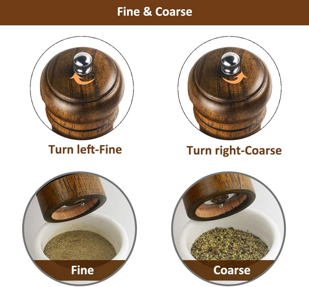 Salt and Pepper Grinders Set,Ouktor Manual Wooden Salt and Pepper