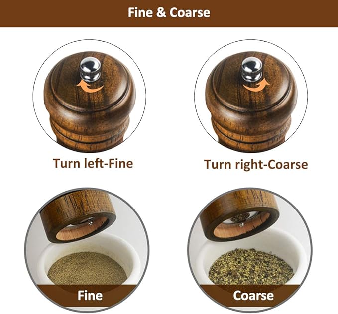Salt and Pepper Grinders Set, Ouktor Manual Wooden Salt and Pepper Mills Shakers - Image 5