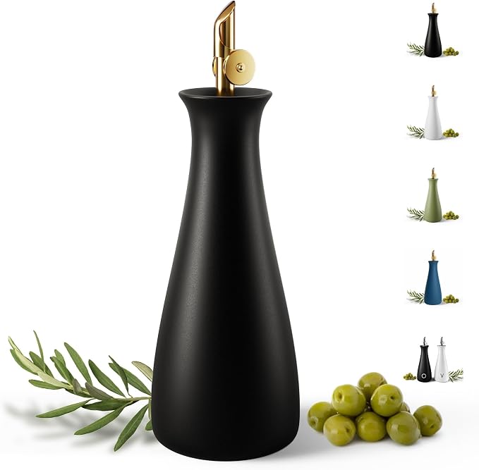 HB Design Co. Ceramic Olive Oil Dispenser - 530 ML Capacity Matte White Ceramic by HBDesignCo