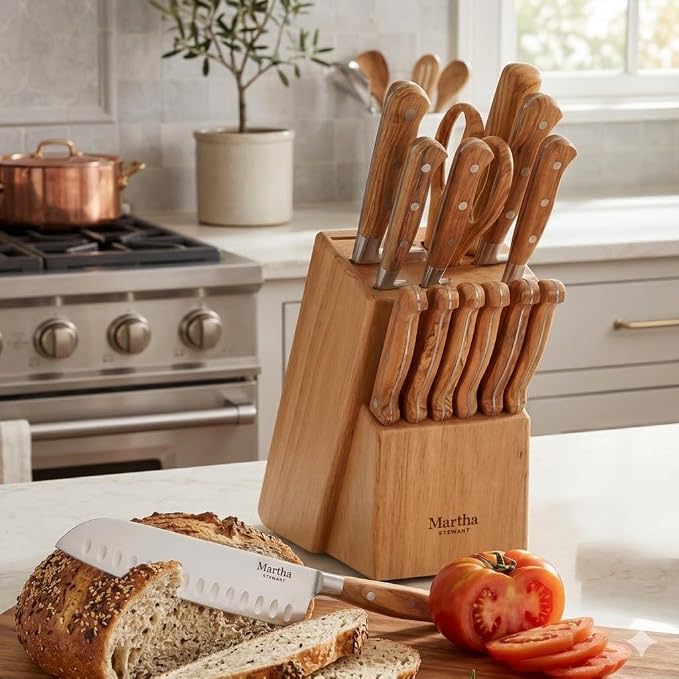 Martha Stewart Austenwood 15-Piece Knife Block Set, German Stainless Steel - Image 2