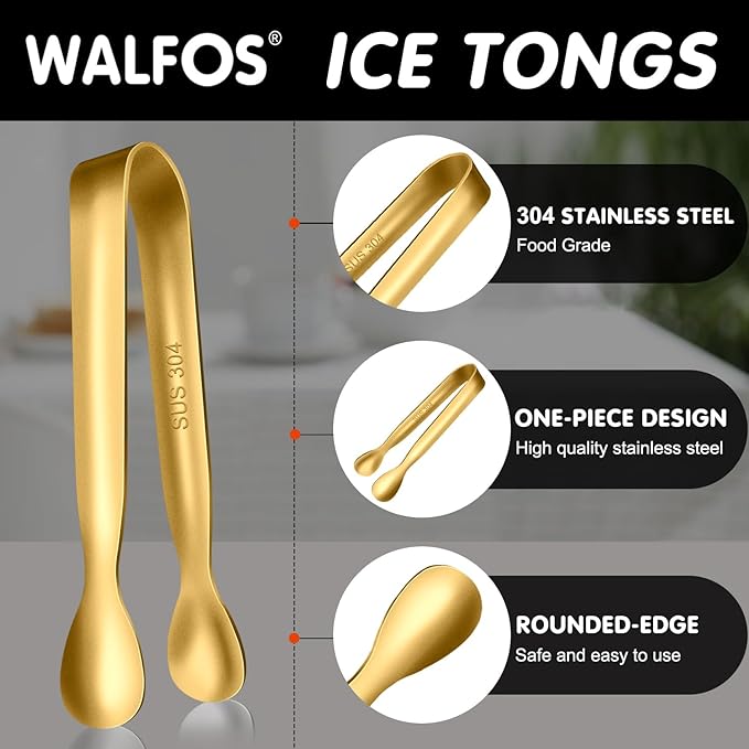 Walfos Small Gold Tongs For Serving, Food Grade Stainless Steel 4" Mini Tongs - Image 6