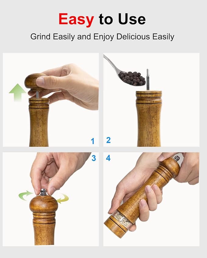 6-Inch Wooden Pepper Grinder Salt Grinder, Refillable Manual Pepper Mill - Image 5