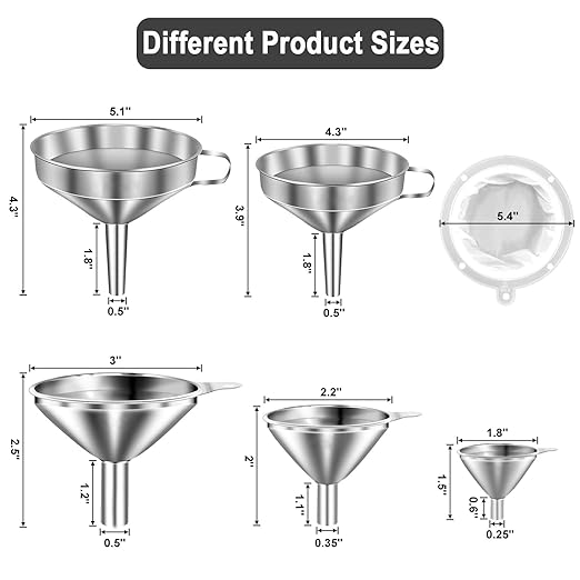 Stainless Steel Funnels for Kitchen use, 5 Different Sizes of Kitchen funnels - Image 2