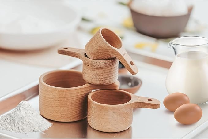 10 Piece Measuring Cups and Measuring Spoons Set, Handcrafted Wood Measuring - Image 4