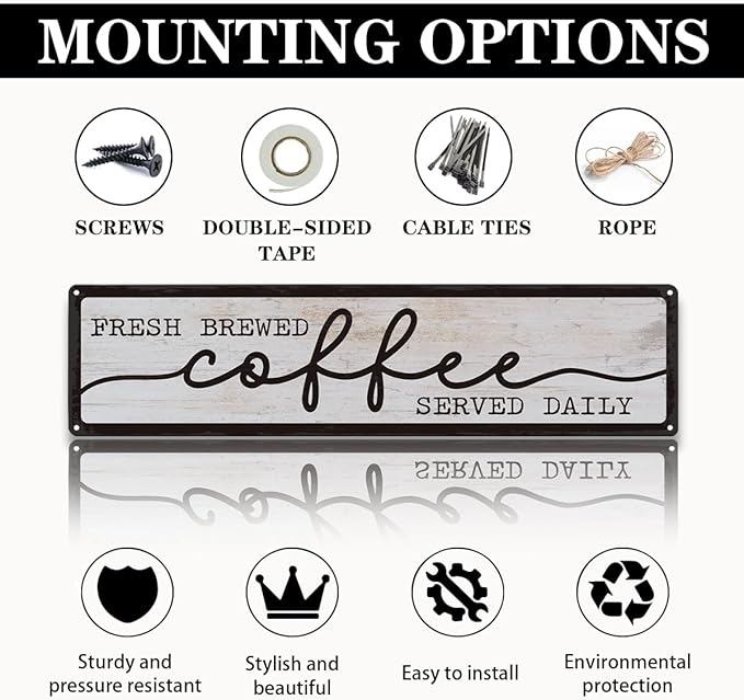 Coffee Metal Tin Signs, Fresh Brewed Coffee Served Daily Sign, Coffees - Image 3