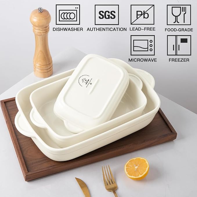 Sweejar Casserole Dishes for Oven, Ceramic Bakeware Set of 3, Lasagna Pan Deep - Image 3