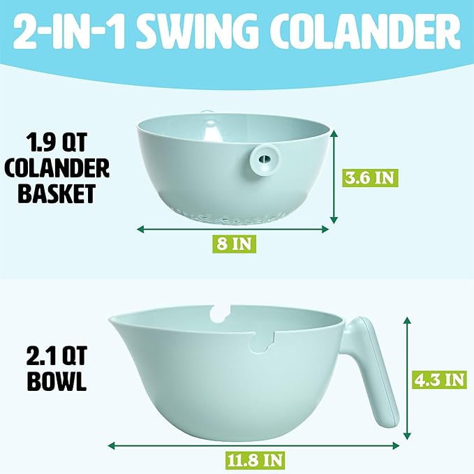 Tasty 2-in-1 Swing Bowl Colander, Built-In Strainer Basket - Image 5