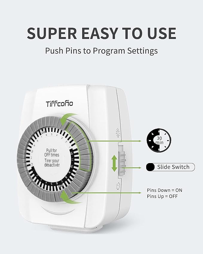 TiFFCOFiO Indoor Mechanical Outlet Timer, 3 Prong Timers - Image 5