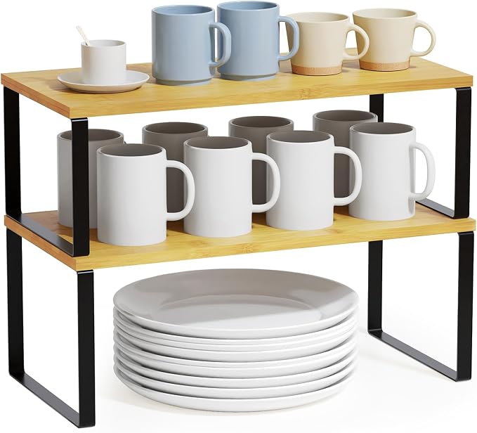SpaceAid Cabinet Shelf Organizers 2 Pack, Kitchen Counter Rack Shelves Riser by SpaceAid