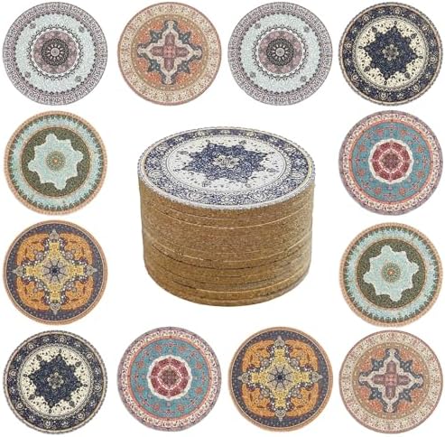 Cork Coasters for Drinks Absorbent Non Slip 12pcs 4 Inch Persian