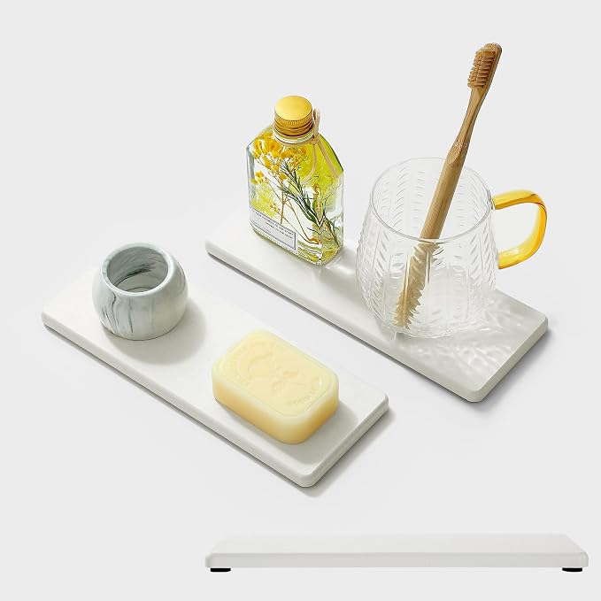 2PCS White Water Absorbing Diatomite Stone Drying Soap Dish Sink Vanity Tray - Image 8