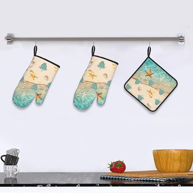 Sea Turtles Beach Oven Mitts and Pot Holders Sets of 3 Nautical Kitchen Decor - Image 6