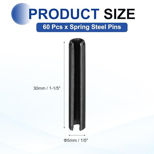 MECCANIXITY 60Pcs Slotted Split Roll Pins 1/5 Inch Dia. 1-1/5 Inch Length 65Mn - Image 2