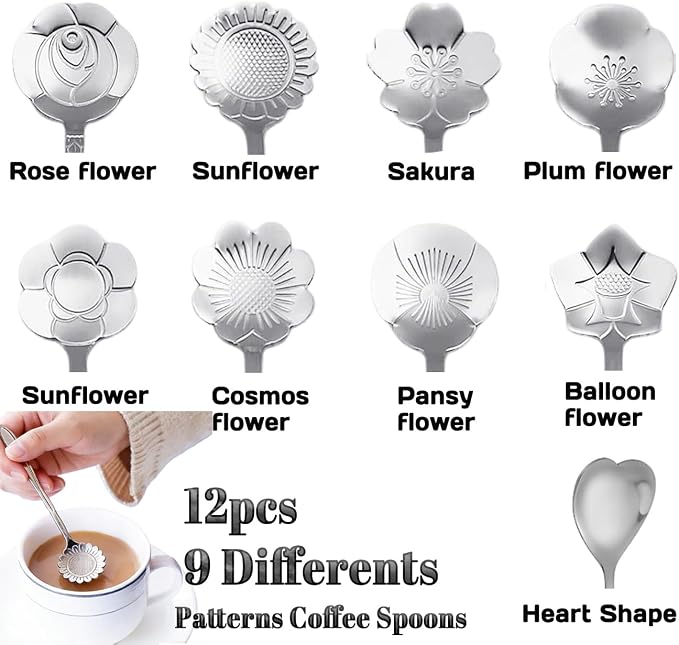 12 Pcs Flower Coffee Tea Spoons Set - Image 2
