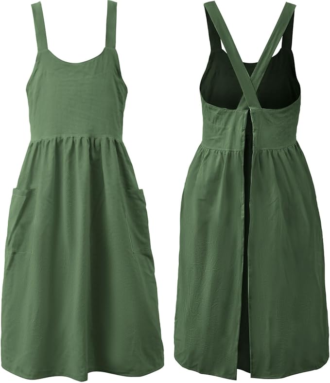 Uaussi Cotton Linen Apron Cross Back Work Apron by Uaussi