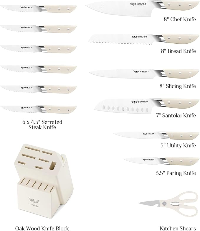Kitchen Knife Set with Block: 14-Piece German Stainless Steel Full Tang - Image 2
