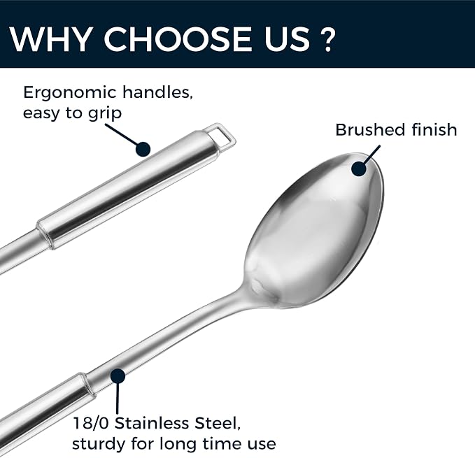 18/0 Stainless Steel Cooking Spoons Set, Serving Spoon & Slotted Spoon - Image 2