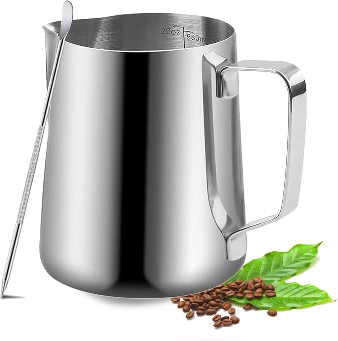 Milk Frothing Pitcher, 600ml Milk Frother Cup Stainless Steel Jug Steaming by UMUACCAN