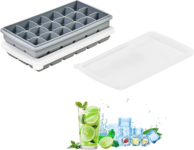 Silicone Ice Cube Tray， Sauton Pack of 2 Ice Cube Mold, 18 Grid Easy Release by SAUTON