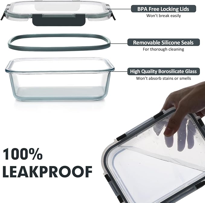 VERONES 30 Pieces Glass Meal Prep Containers Set, Stackable Glass Food Storage - Image 4