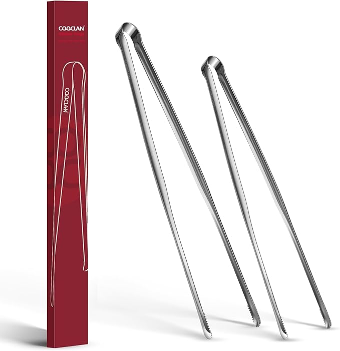 Precision Serrated Non-Slip Tips Cooking Tongs 2 Set, One-Piece 18/8 Stainless by COOCLAN