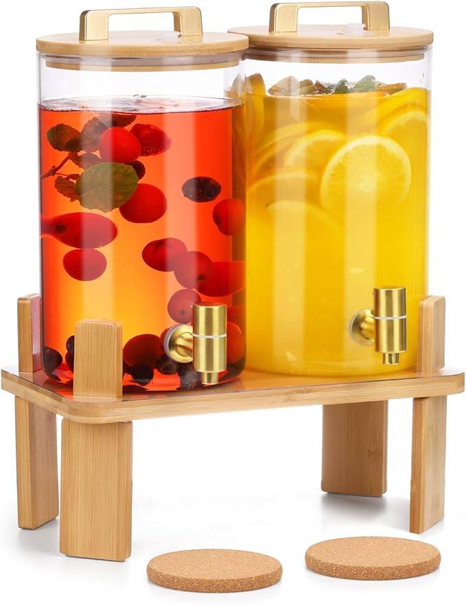1 Gallon 2 PCS Glass Beverage Dispenser, Drink Dispensers by MIWUYI