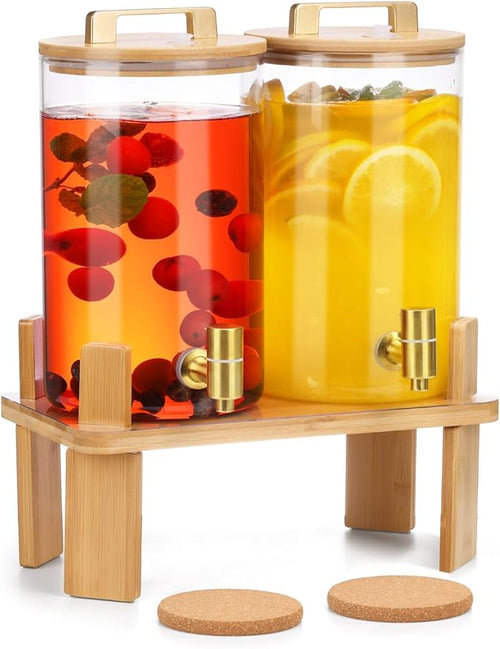 1 Gallon 2 PCS Glass Beverage Dispenser, Drink Dispensers by MIWUYI