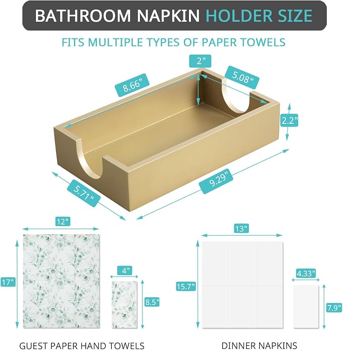 Gold Napkin Holder for Bathroom, Wooden Guest Towel Holder Tray for Bathroom - Image 2