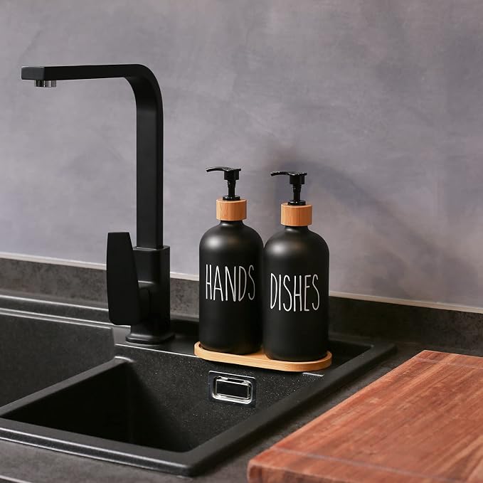 MOMEEMO Black Soap Dispenser Set, Contains Hand and Dish Soap Dispenser - Image 2