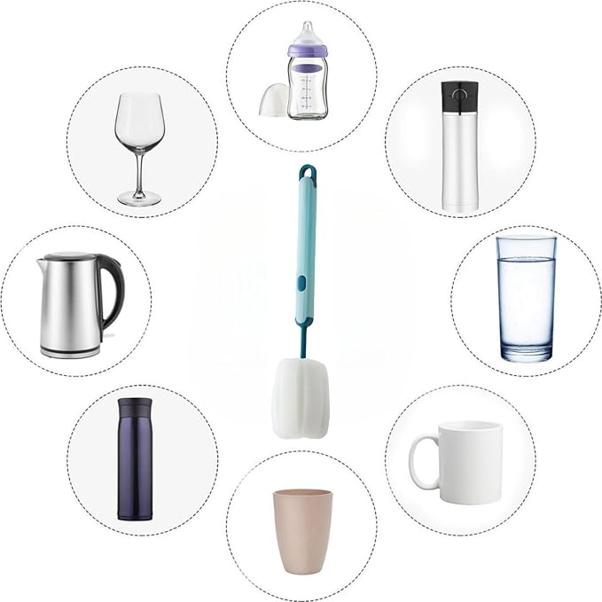 Bottle Brush Long Handle Cup Cleaner Brush Sponge Bottle Scrubber Detachable - Image 7