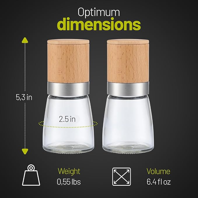 ZOLMER® Wooden Salt and Pepper Grinder Set | Natural Manual Ceramic Mill - Image 5