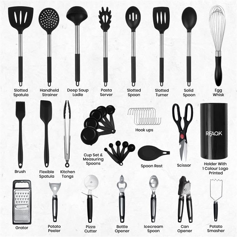 RFAQK 40PCs Silicone Cooking Utensil Set, 446℉