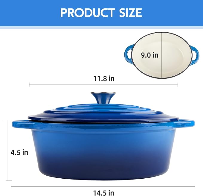 5.5 Quart Oval Enameled Cast Iron Dutch Oven Pot - Image 7