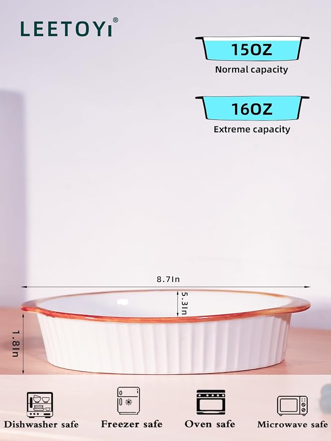 LEETOYI Porcelain Small Oval Au Gratin Pans, Baking Dish Set - Image 2