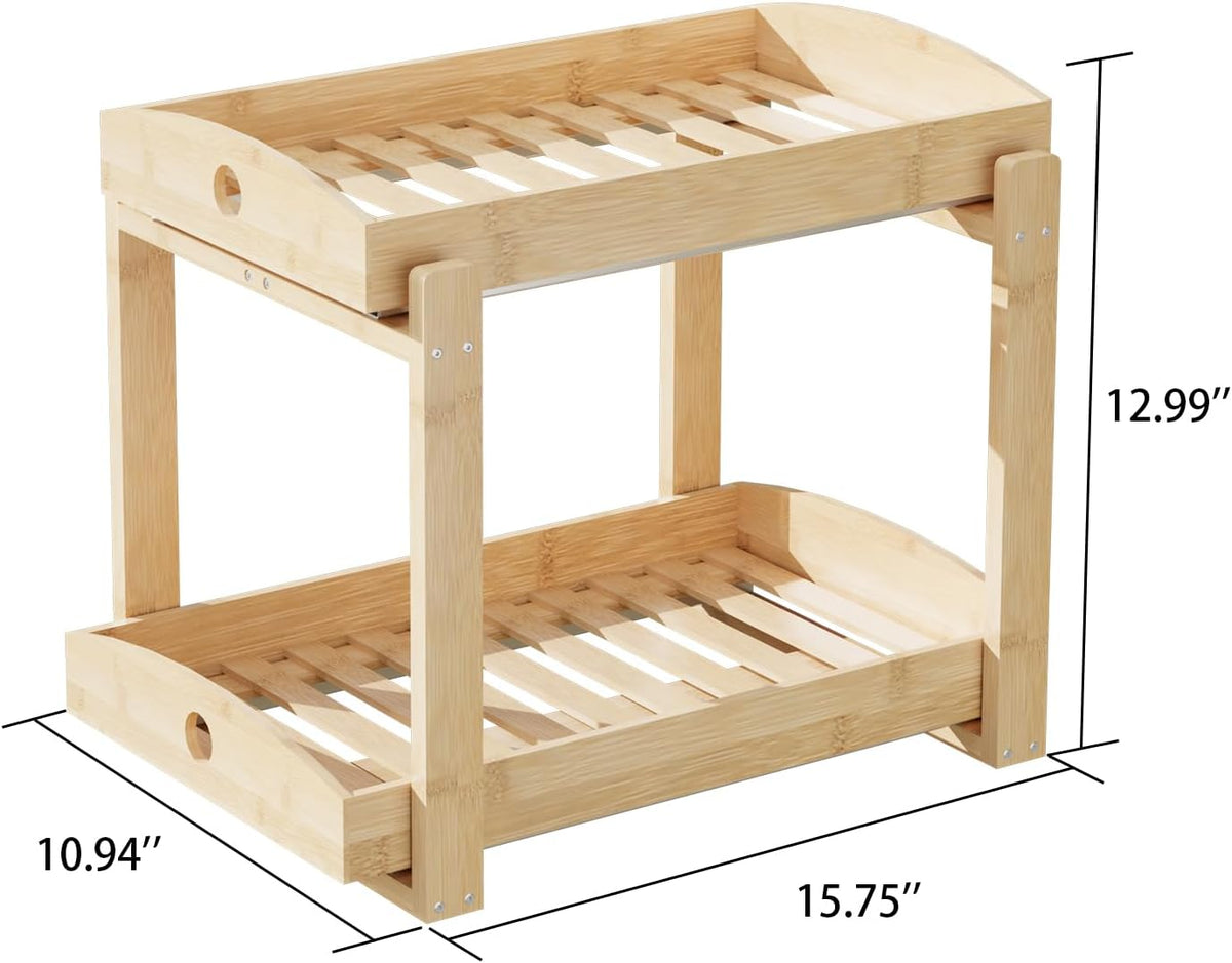 Bamboo Under Sink Organizer 2 Tier Pull Out Cabinet Storage Drawer