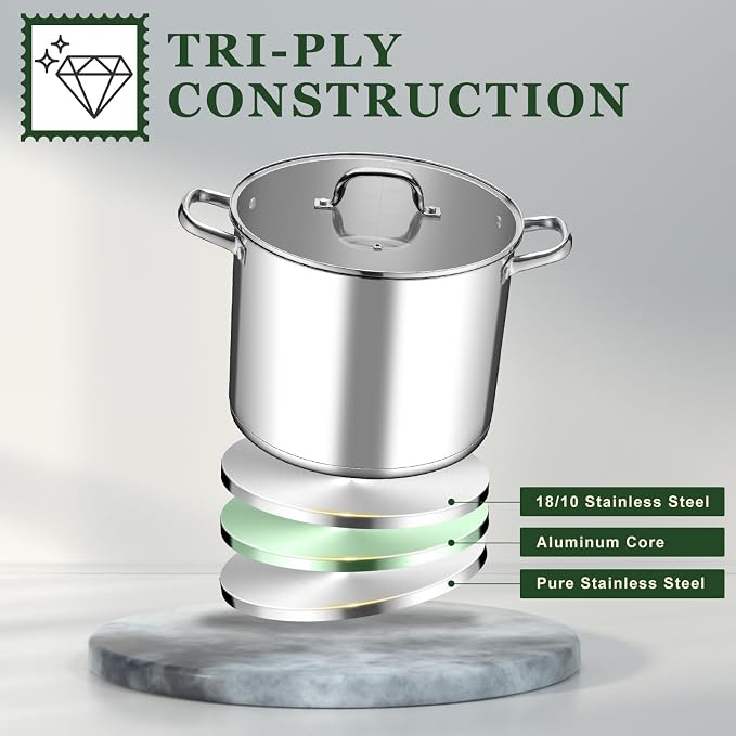 Leonyo 14 Quart Stock Pot with Lid, Stainless Steel StockPot with Lid, Tri-ply - Image 4