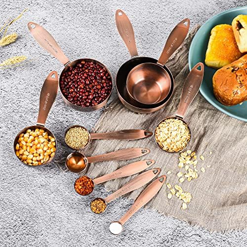 Copper measuring cups and spoons set,Includes Stainless Steel 5