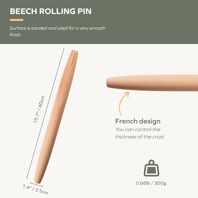 Muso Wood Wooden French Rolling Pin - Image 2