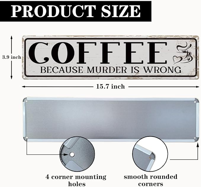 Funny Coffee Signs, Coffee Because Murder is Wrong Sign, Vintage Wall - Image 2