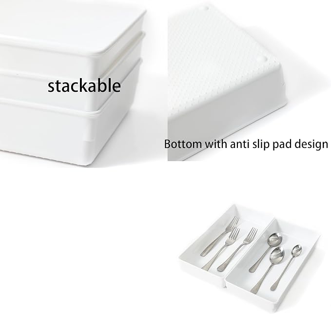 3 Pack White Plastic Drawer Organizer Tray Cutlery Utensil Makeups Drawer - Image 3