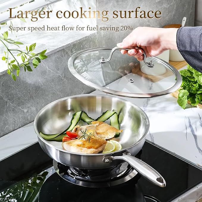 DELARLO Tri-Ply Stainless Steel Pan, 18/10 Frying Pan, Oven Safe Up to 600°F - Image 4